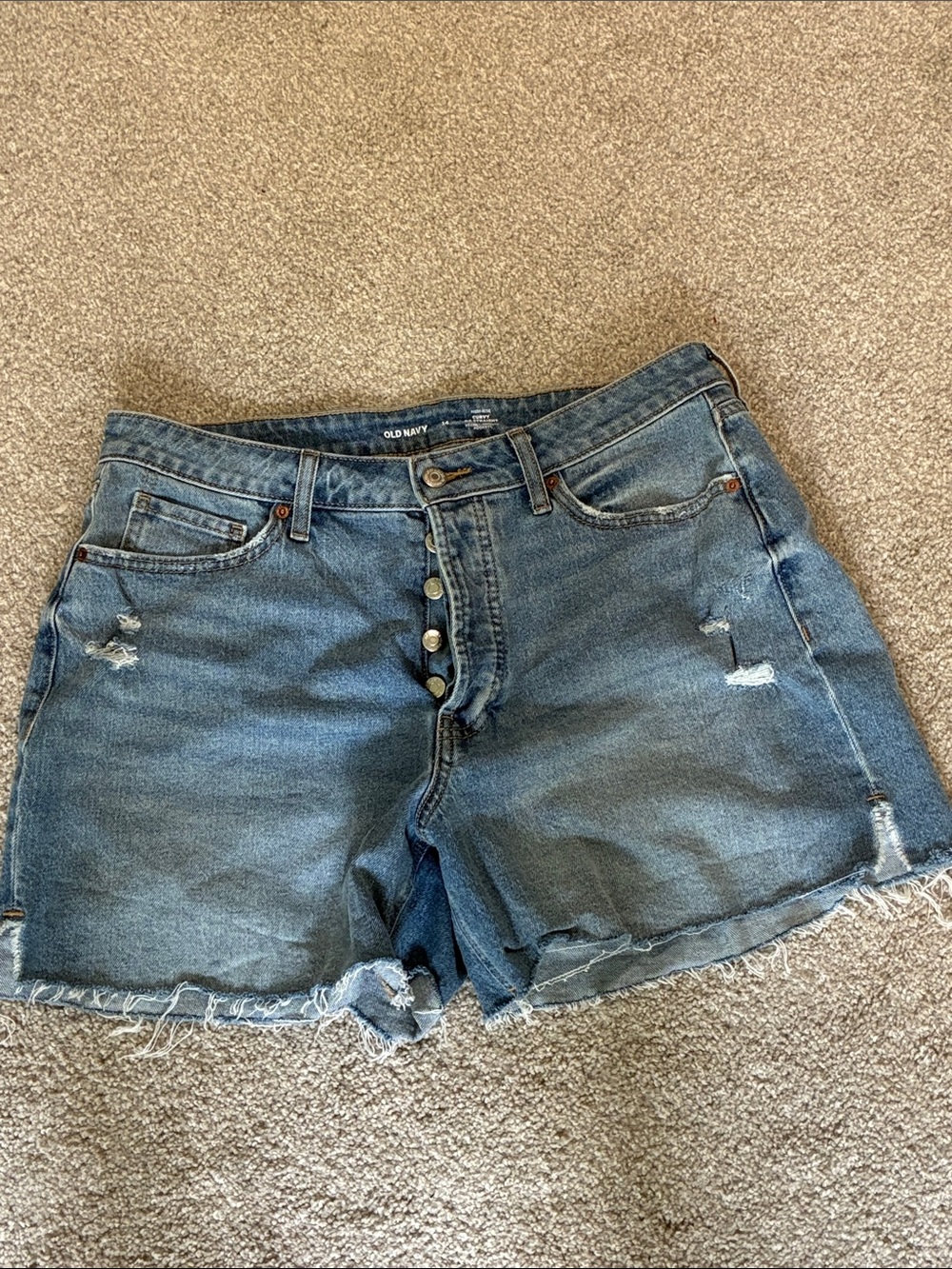 Old Navy Blue Denim Distressed Frayed Hem Shorts - Never Worn